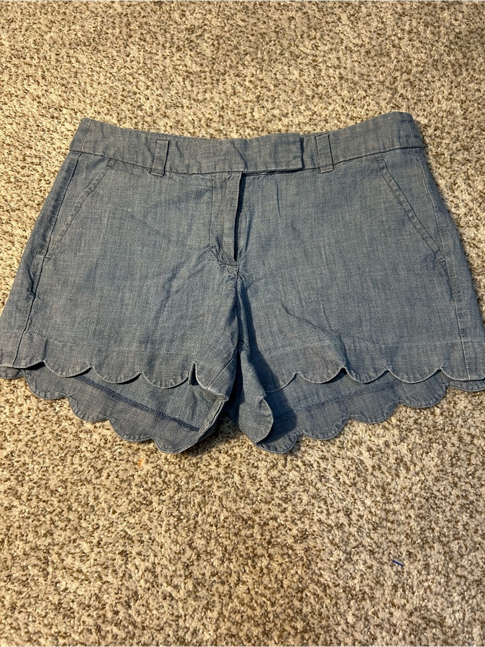 J. Crew Light Blue Scalloped Hem Chambray Shorts